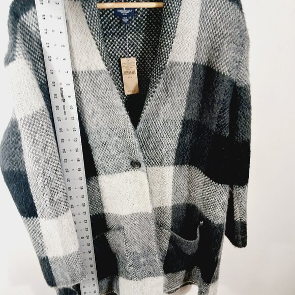 NWT American Eagle Plaid Wool Blend Cardigan Sweater, Jacket Blk/Wht/Gray Sz MED - Picture 14 of 16